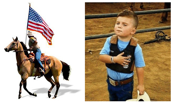 Woman with the American Flag and Riding a Horse / Boy with Hand on Chest
