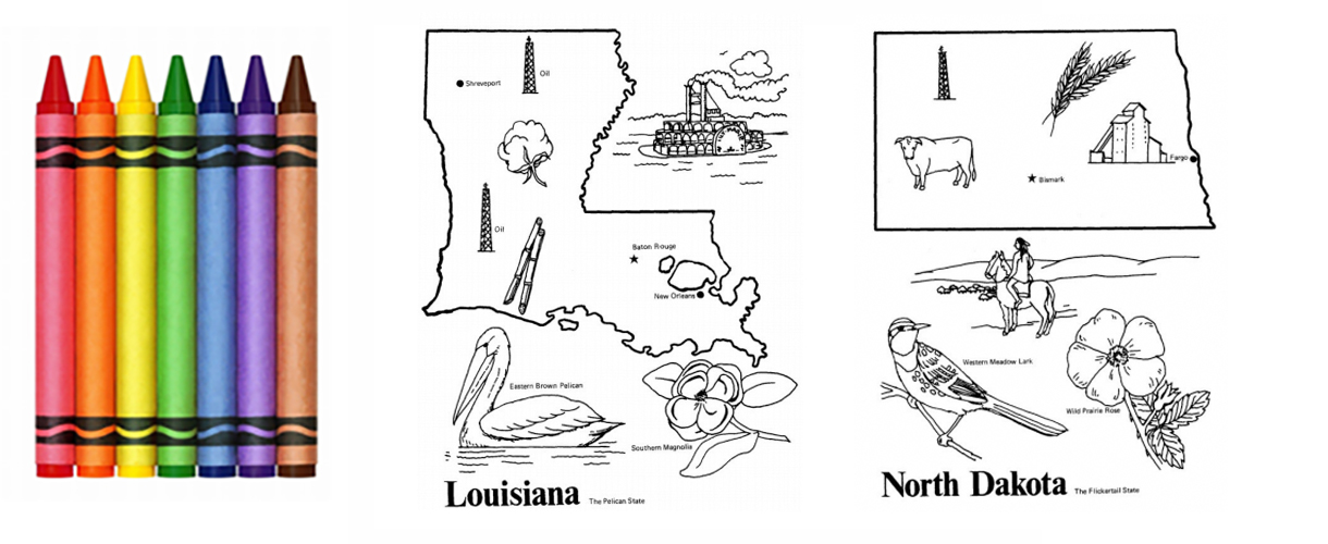 Coloring Louisiana and North Dakota